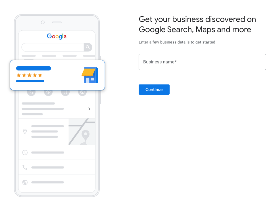 Screenshot of Google Business' first setup page