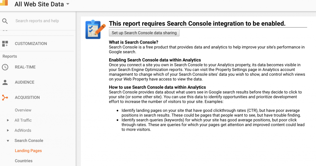 Enable Search Console in GA Screen