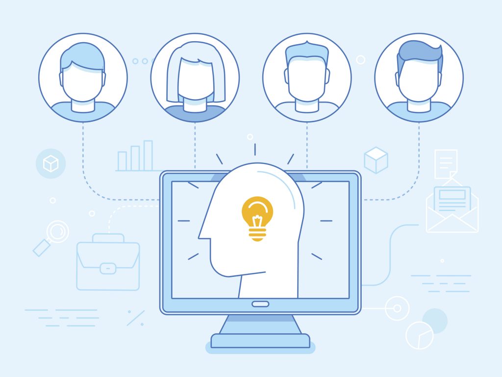 Remote boss on computer talking to team