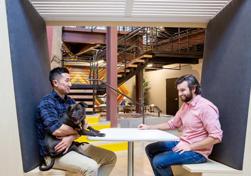 kevin and ken talking with ken's dog