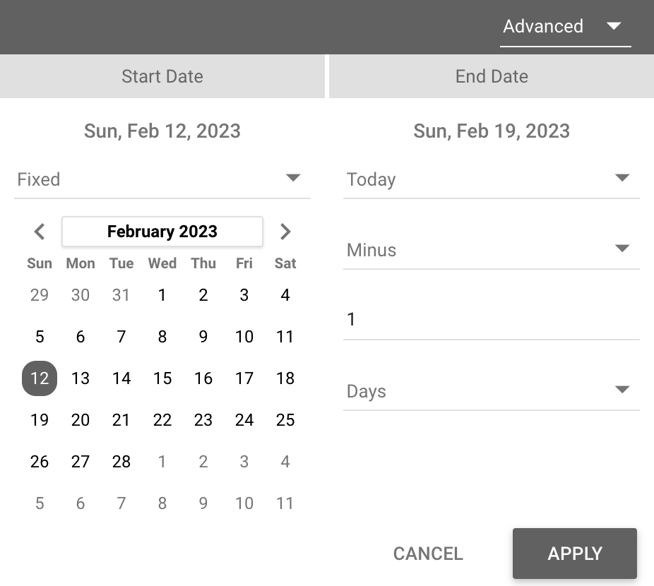 A screenshot of the edit screen for date range in Looker Studio.
