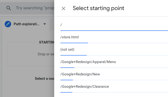 select page as starting point