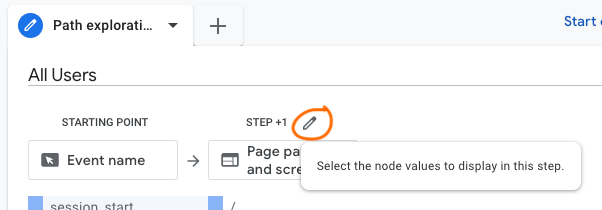 select pencil to edit pages shown