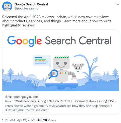 google search central post april 12 2023