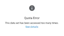 The quota error screen shown in Looker Studio when GA4 quotas have been exceeded.