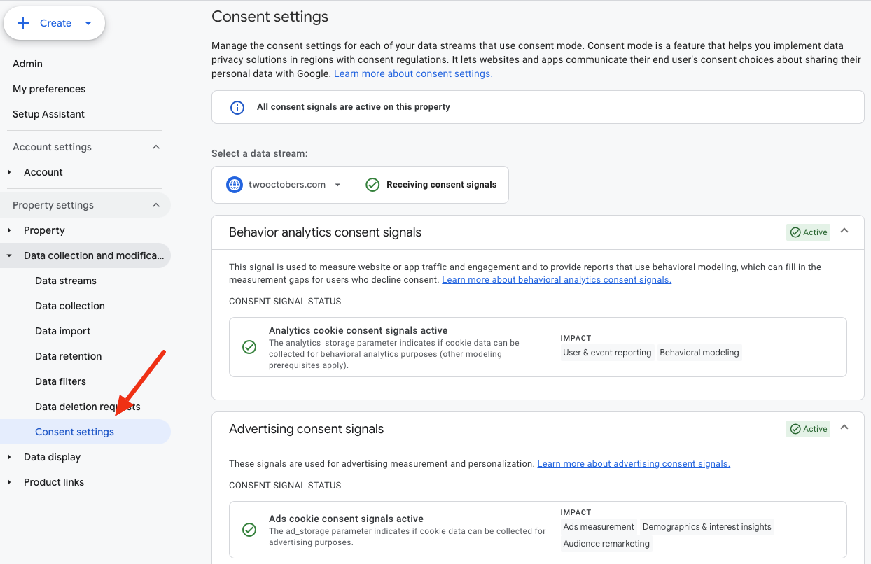 consent settings ga4 admin