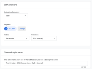 custom insights set conditions name