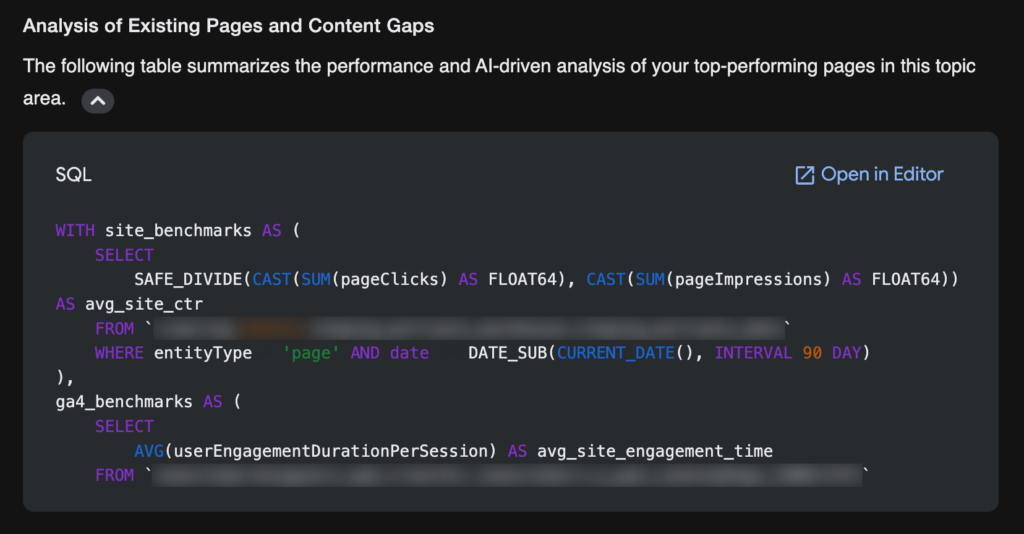 Screenshot of query generated by AI agent