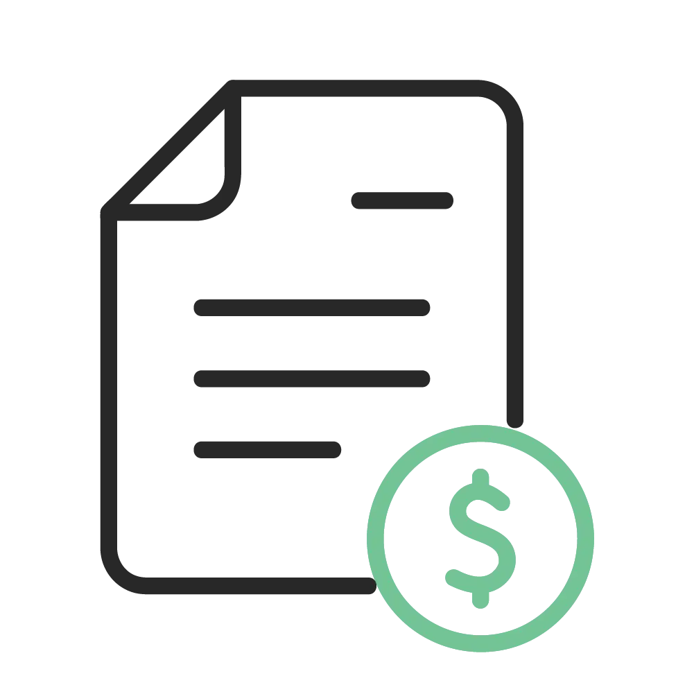 a document with a dollar sign